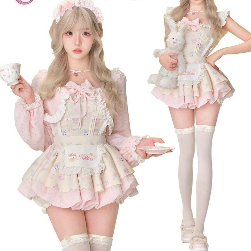 Crop Top Crochet - Japanse Zoete Lolita Stijl 3-delige Set