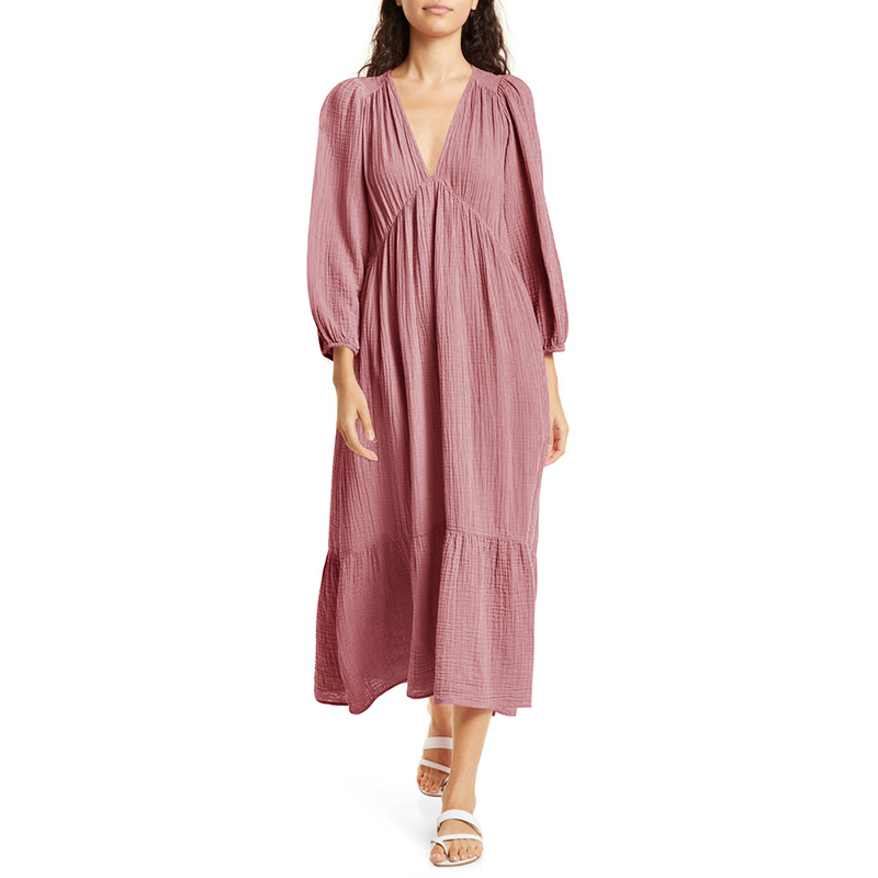 Linen Dress Wrap - Mousseline 100% Katoenen Lange Mouwen Jurken