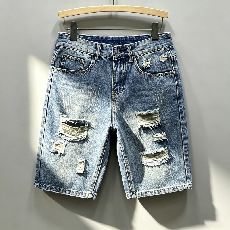 Shorts Denim Frayed - Heren Koreaanse stijl distressed denim shorts,