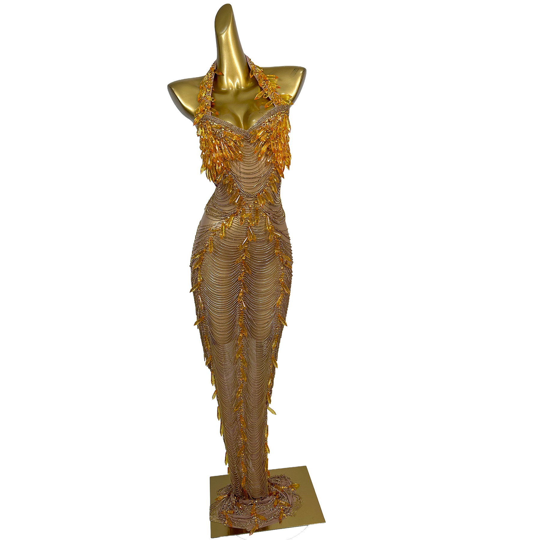 Maxi Dress Halter - Ailisi Dames Luxe Gouden Kristal Kwast