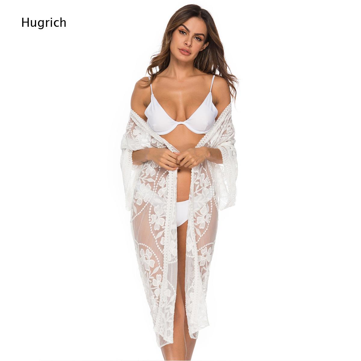 Kimono Sheer Floral - Witte kimono met bloemenborduursel, kant, lange