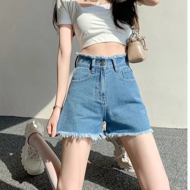 Shorts Denim Frayed - Hoge taille denim shorts dames zomer