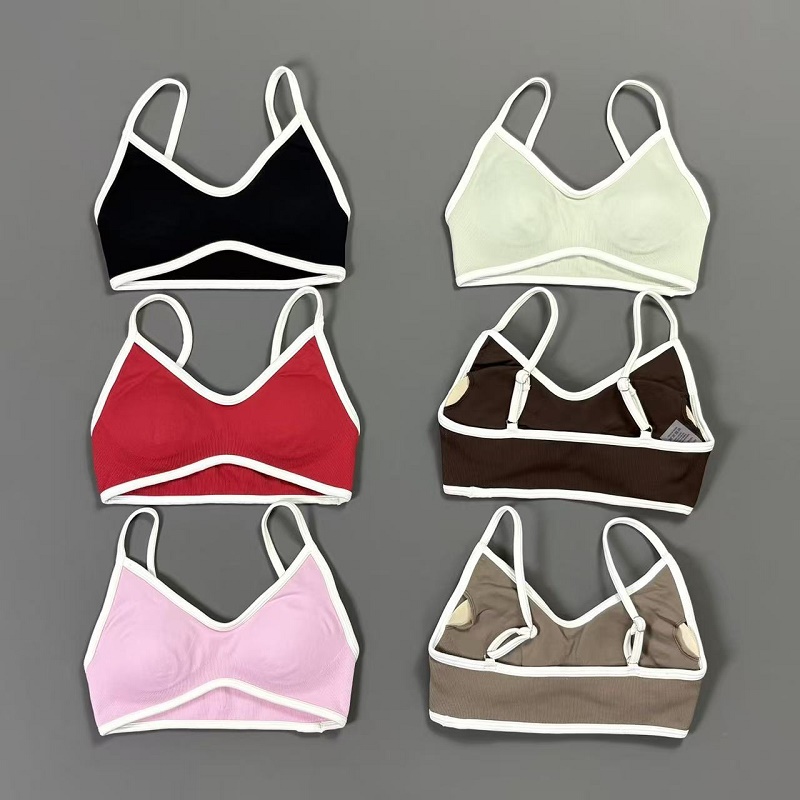 Crop Top Crochet - Dames Contrastline Yoga BH V-hals Witte