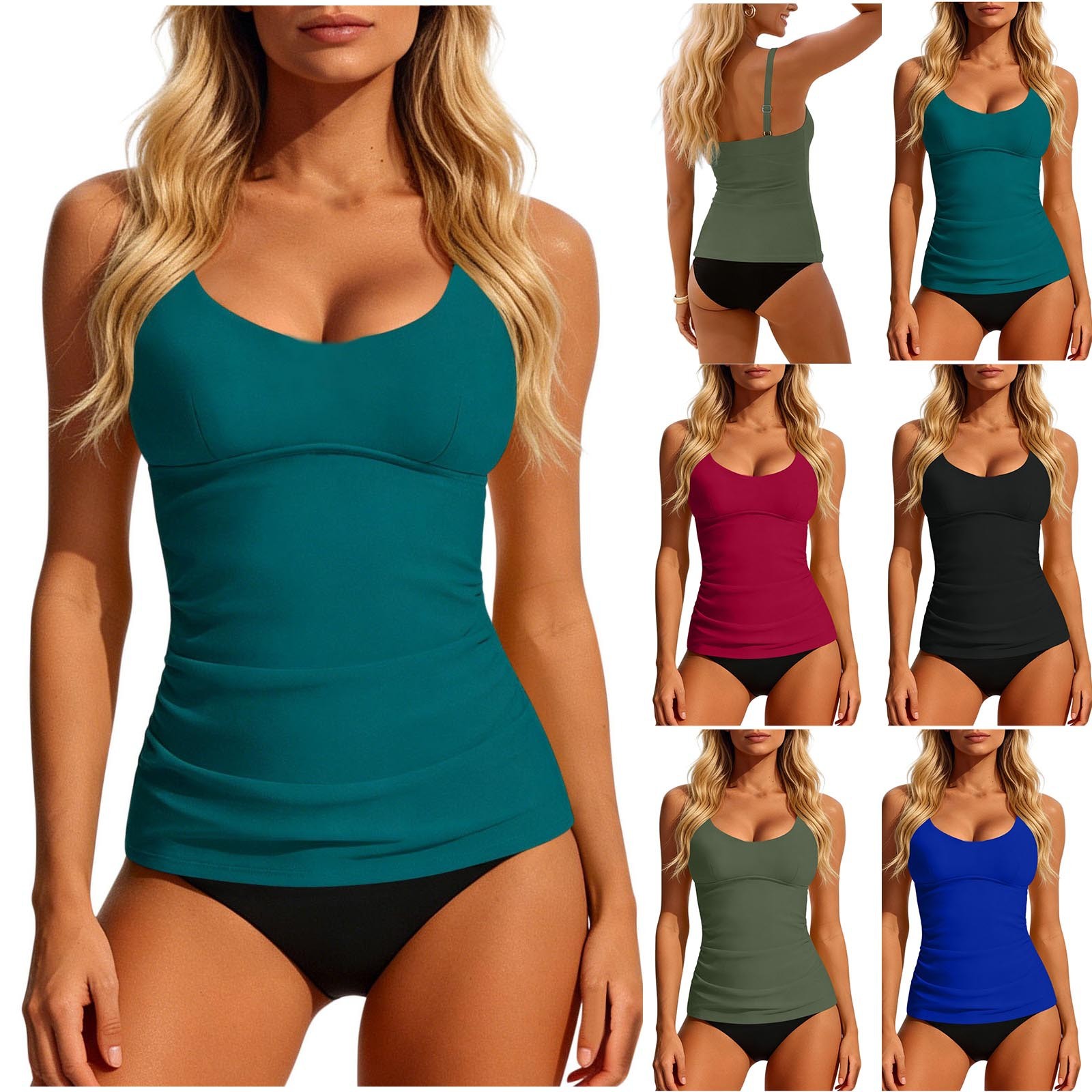 Swimsuit Bikini Ruched - Dames 2026 Tankini Teal Tankini-top met