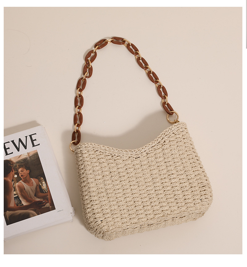Tote Bag Beach - Strooien geweven tas voor dames: effenkleurige