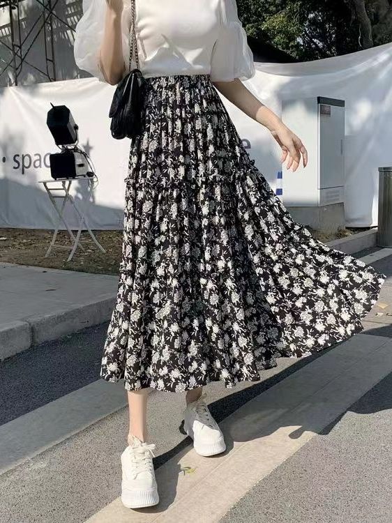 Midi Skirt Floral - Bloemenprint A-lijn midi rok plus size