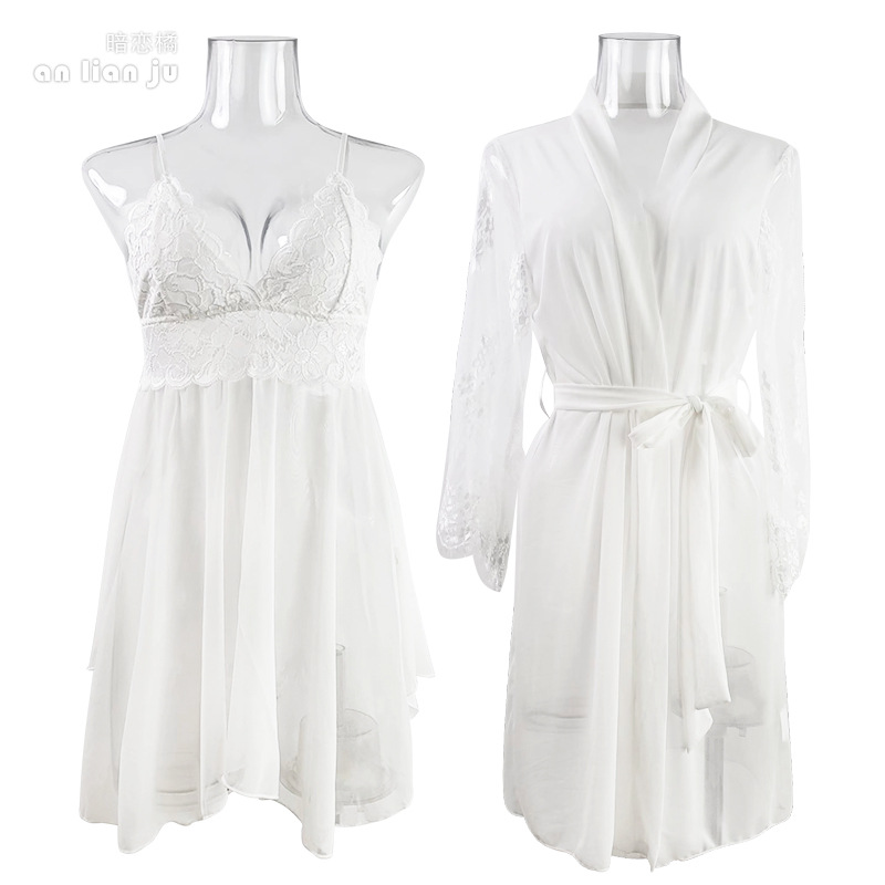 Vrouwen Witte Nachtkleding Set - Kimono Sheer Floral recensie en prijs