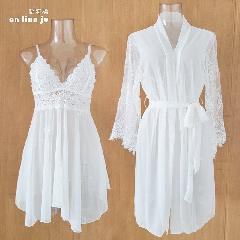 Vrouwen Witte Nachtkleding Set - Kimono Sheer Floral recensie en prijs