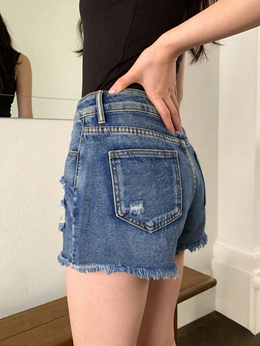 Dames denim shorts met mid-ris - Shorts Denim Frayed recensie en prijs