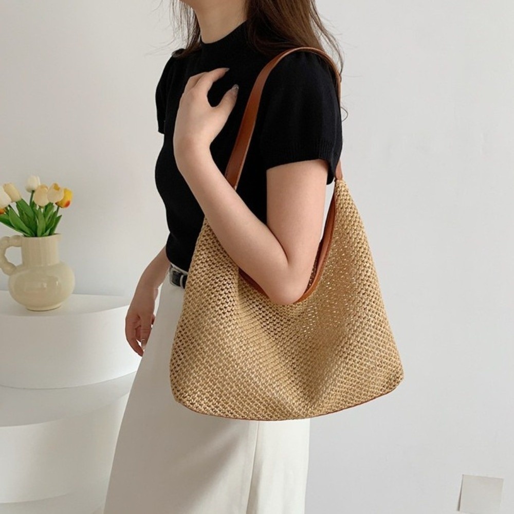 Leuke effen kleur geweven stro - Tote Bag Beach recensie en prijs