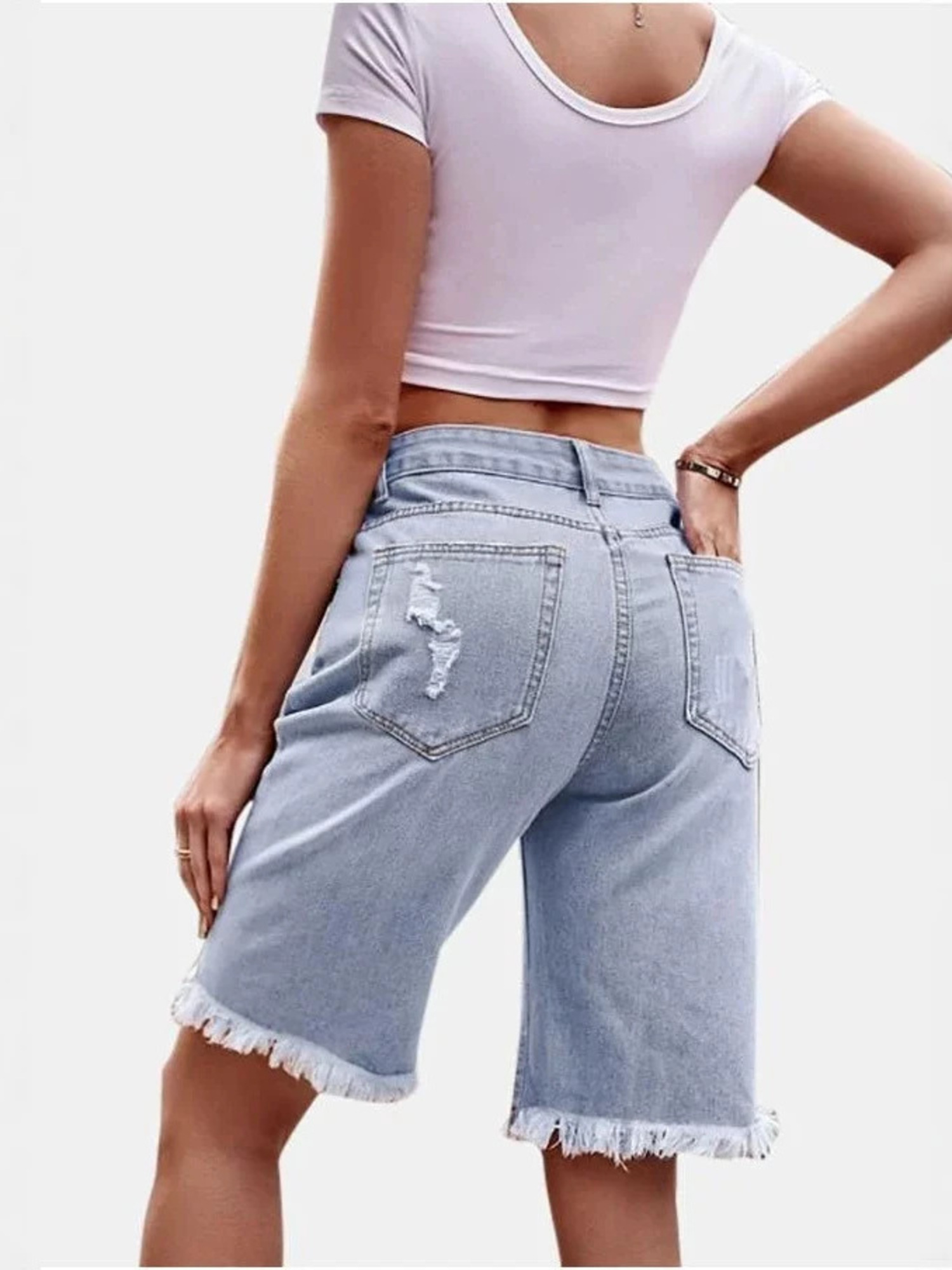 Dames High Waist Geruite Katoe - Shorts Denim Frayed recensie en prijs