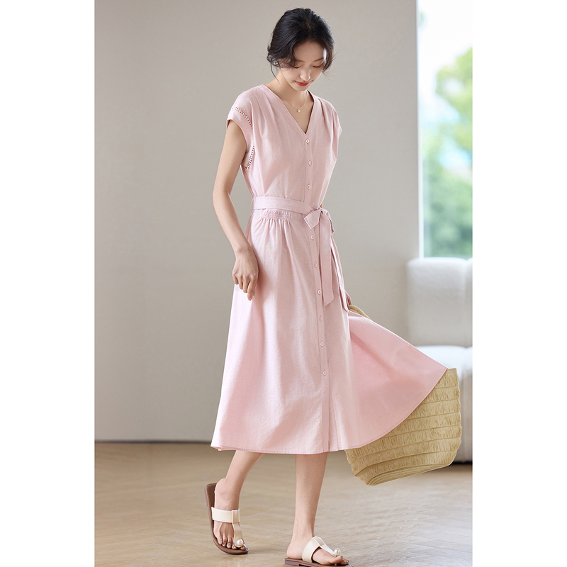 SENTUBILA Dames Midi Roze Jurk - Linen Dress Wrap recensie en prijs