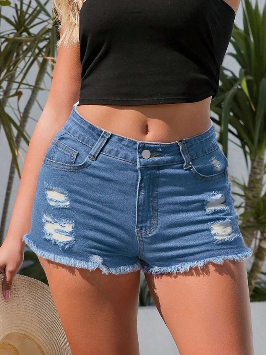 Dames denim shorts met zakken, - Shorts Denim Frayed recensie en prijs