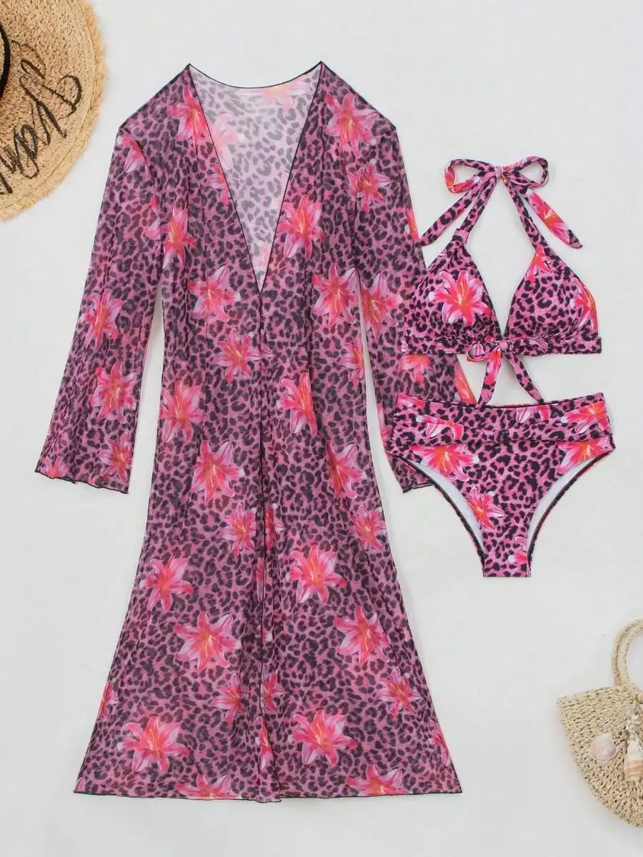 3-delige damesbikiniset met lu - Kimono Sheer Floral recensie en prijs